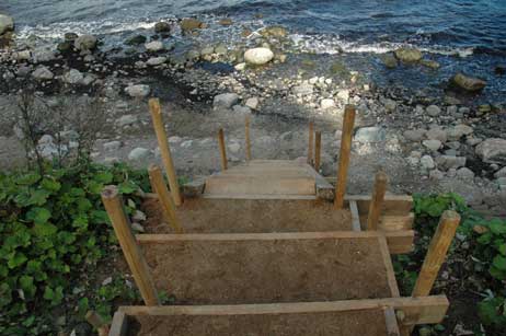 Mit der »Buddenbrook-Treppe« wurde für kurze Zeit ein Traum vieler Spaziergänger Wirklichkeit: Ein Treppenabgang in der Nähe der Hermannshöhe. Foto: ARCHIV TRAVEMUENDE AKTUELL