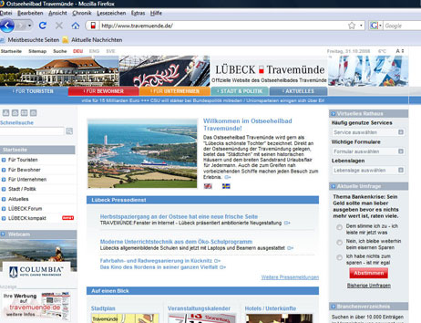 Die neue Seite für Travemünde bietet sowohl für Bürger als auch für Touristen Informationen. Screenshot: <b>TA</b>