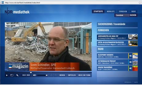 In der NDR Mediathek kann man den Beitrag vom Aqua-Top auch online anschauen. Am besten Stichwort »Travemünde« eingeben und den entsprechenden Beitrag anklicken. Screenshot: <b>TA</b>