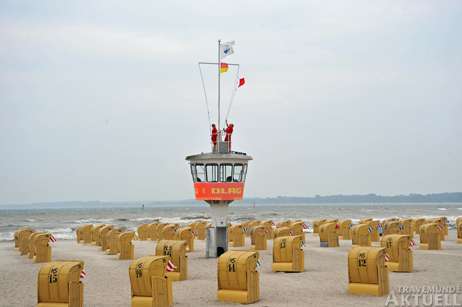 Bei roter Flagge gilt auf der ganzen Welt: Raus aus dem Wasser! Die Flaggen haben auch in Travemünde vor Jahren die früher üblichen Bälle als Symbol abgelöst. Foto: <b>ARCHIV TA</b>