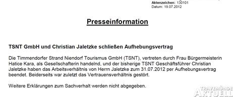 Mit einer knappen Presseinformation wurde am Donnerstag offiziell das Ende des Arbeitsvertrages bekanntgegeben. SCAN: <b>TA</b>