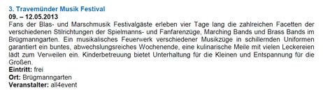 So bewirbt die städtische Marketinggesellschaft die Veranstalung in einer Pressemitteilung vom 25. Januar 2013. Ort: Brügmanngarten...