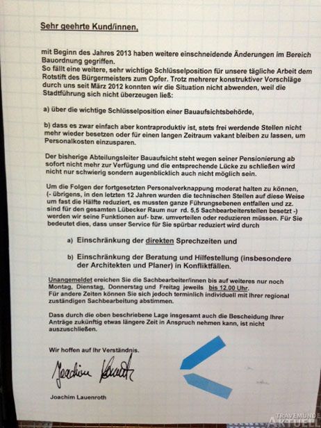 Eine »Sehr wichtige Schlüsselpostition« fällt »dem Rotstift des Bürgermeisters zum Opfer«, heißt es in einem Aushang der Bauverwaltung. Foto: <b>CDU</b>