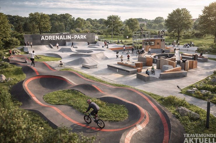 Foto wurde mit KI erstellt! So könnte ein Adrenalin-Park aus Sicht der Travemünde Aktuell aussehen. Foto: TA (KI-generiert)