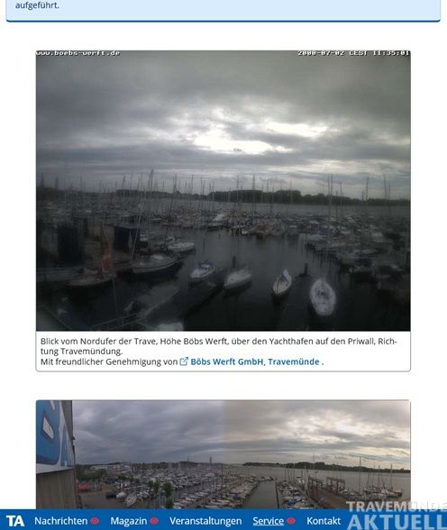 Auf der Webcam von Travemünde-Aktuell kann man live verfolgen, was am Wasser gerade los ist. Foto: TA